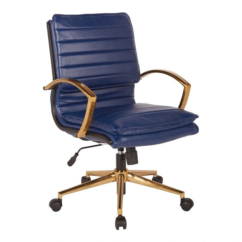 Chaise de bureau mi-hauteur en similicuir avec base dorée OSP Home Furnishings