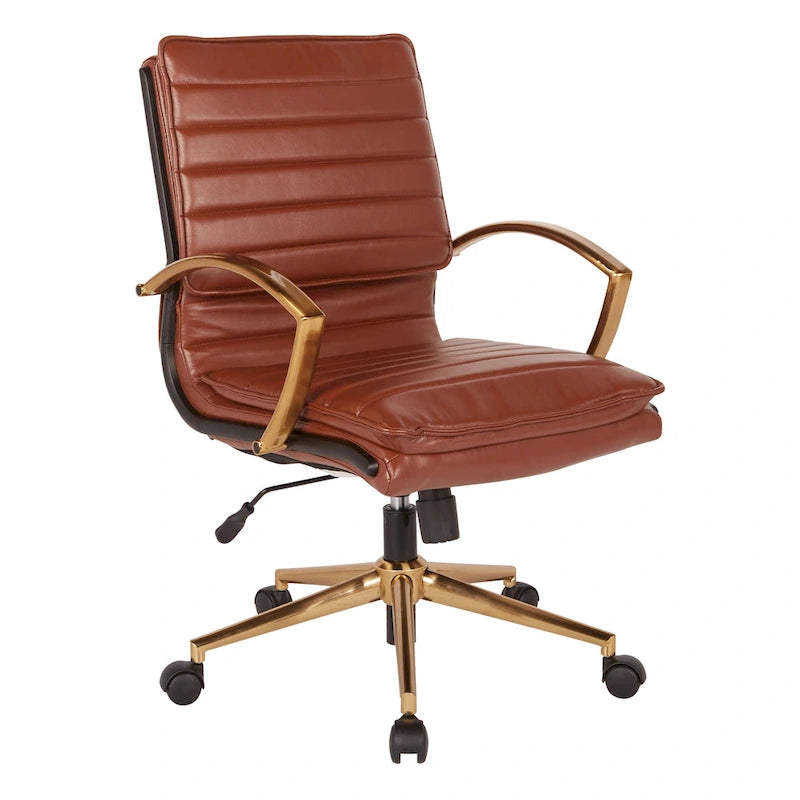 Chaise de bureau mi-hauteur en similicuir avec base dorée OSP Home Furnishings