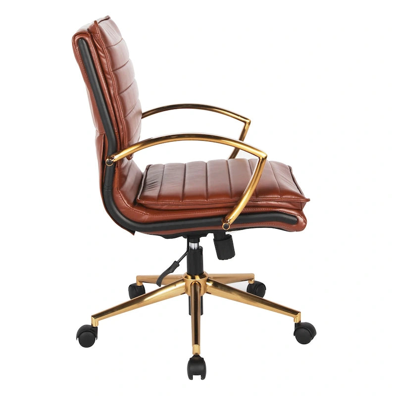 Chaise de bureau mi-hauteur en similicuir avec base dorée OSP Home Furnishings