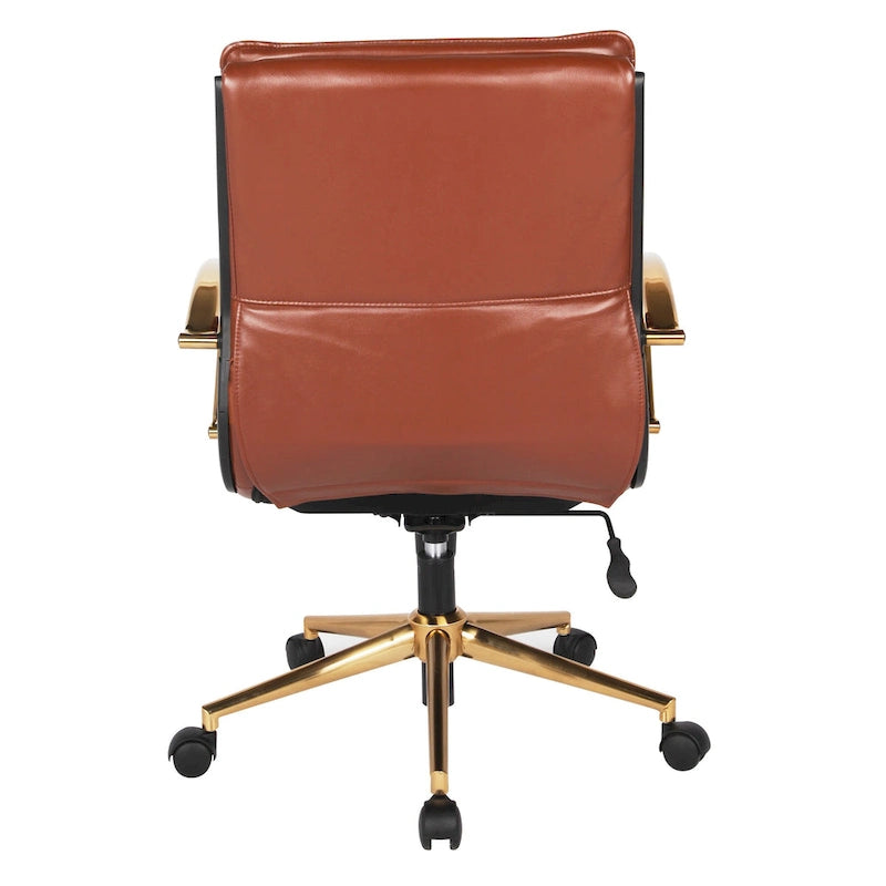 Chaise de bureau mi-hauteur en similicuir avec base dorée OSP Home Furnishings