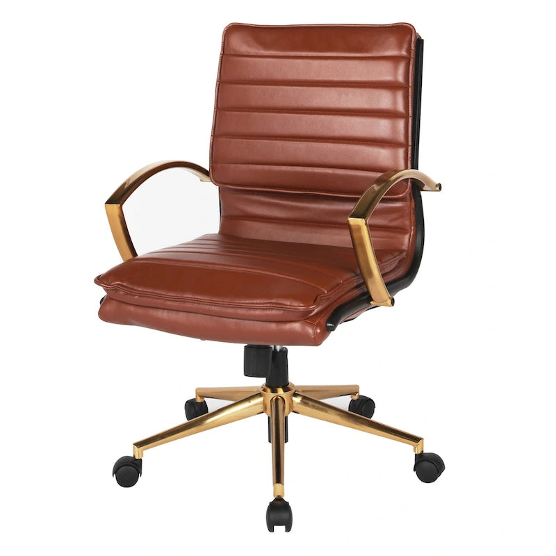 Chaise de bureau mi-hauteur en similicuir avec base dorée OSP Home Furnishings