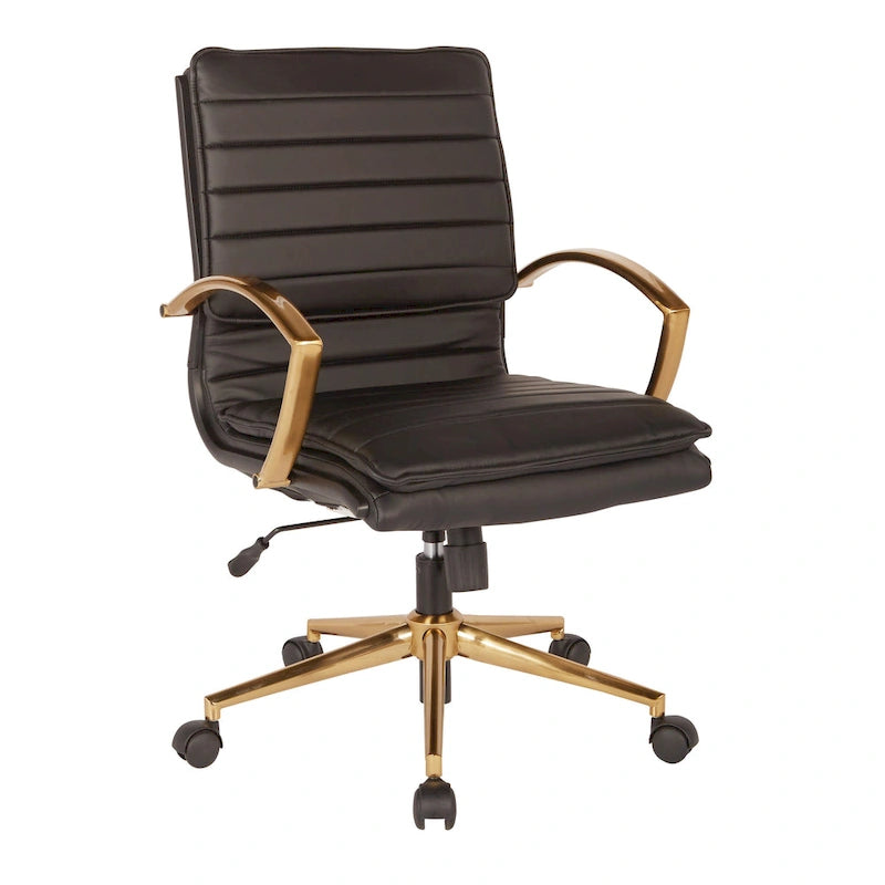 Chaise de bureau mi-hauteur en similicuir avec base dorée OSP Home Furnishings