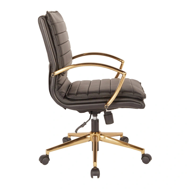 Chaise de bureau mi-hauteur en similicuir avec base dorée OSP Home Furnishings