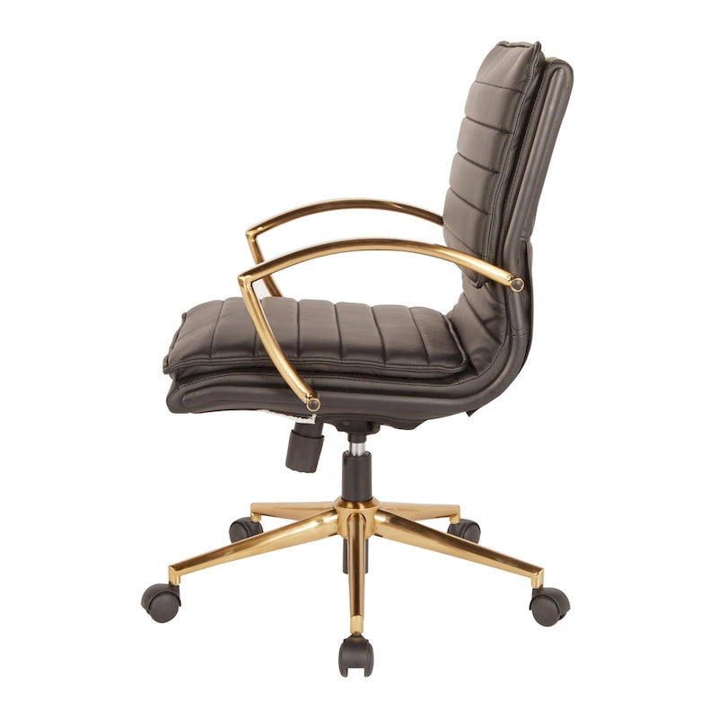 Chaise de bureau mi-hauteur en similicuir avec base dorée OSP Home Furnishings
