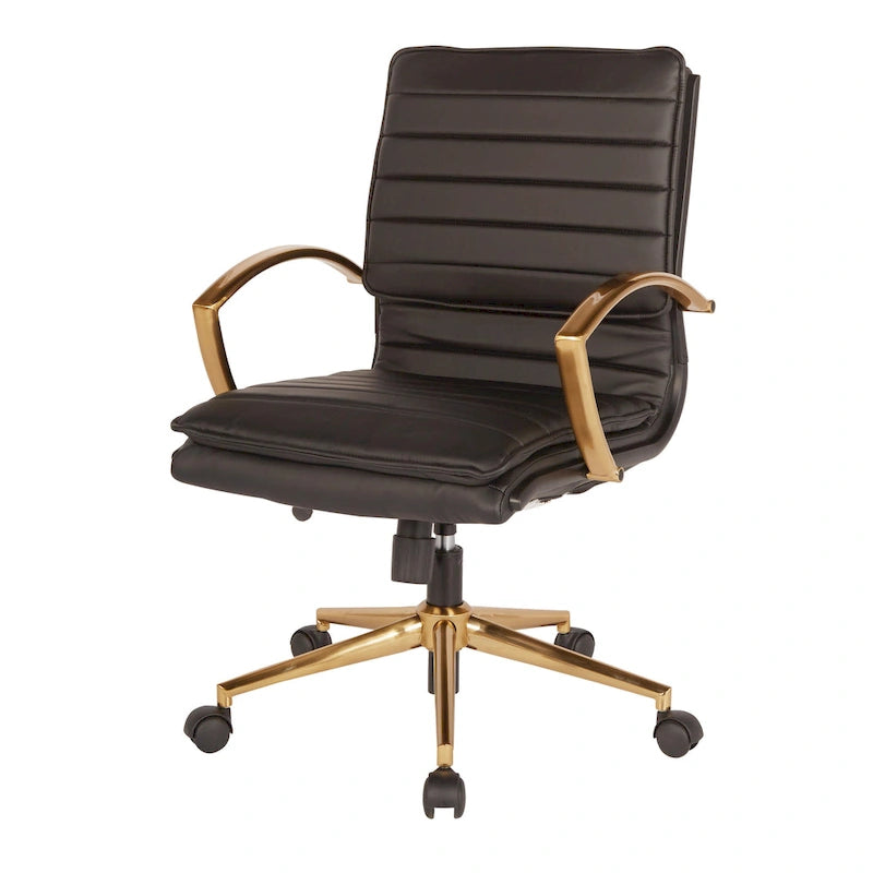 Chaise de bureau mi-hauteur en similicuir avec base dorée OSP Home Furnishings