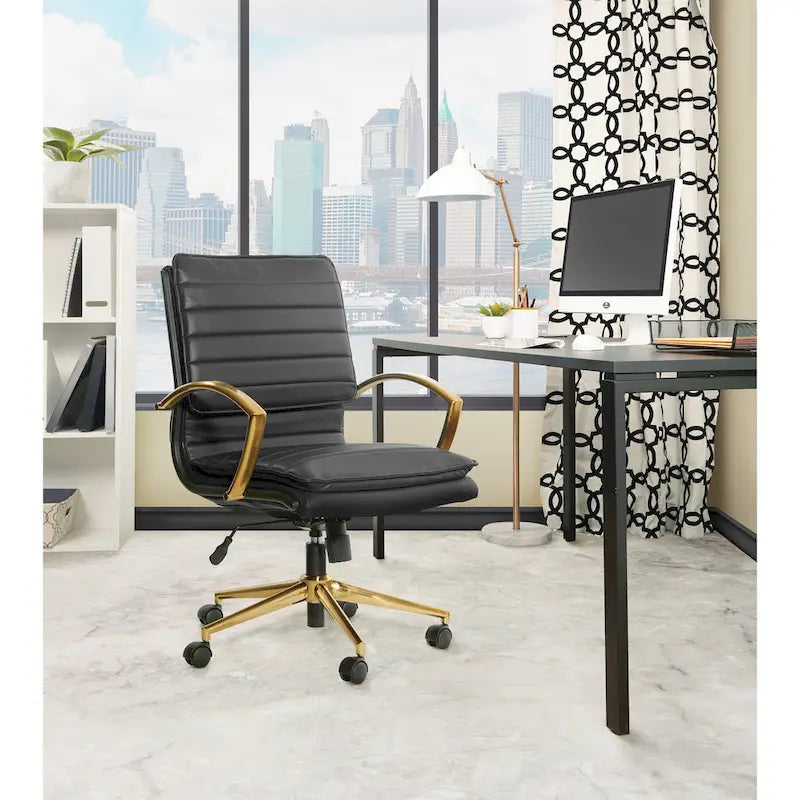 Chaise de bureau mi-hauteur en similicuir avec base dorée OSP Home Furnishings