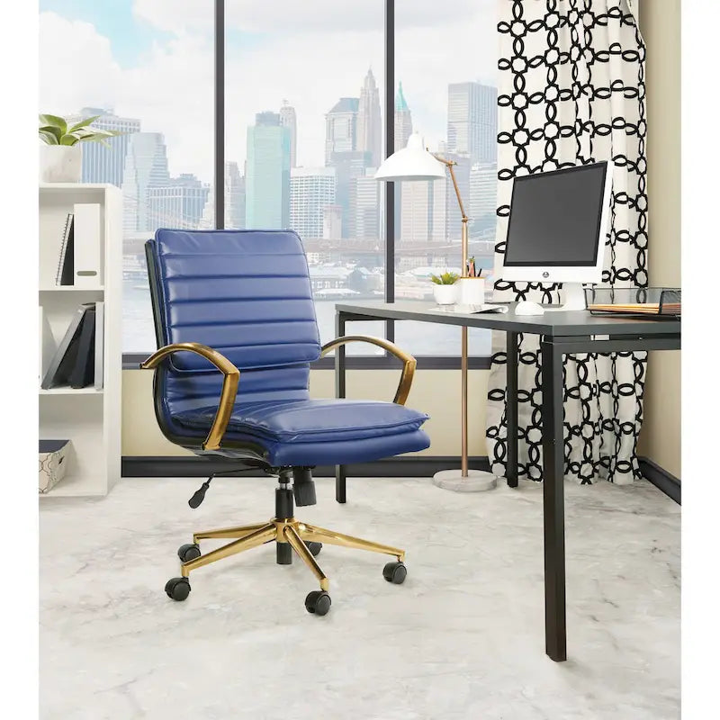 Chaise de bureau mi-hauteur en similicuir avec base dorée OSP Home Furnishings