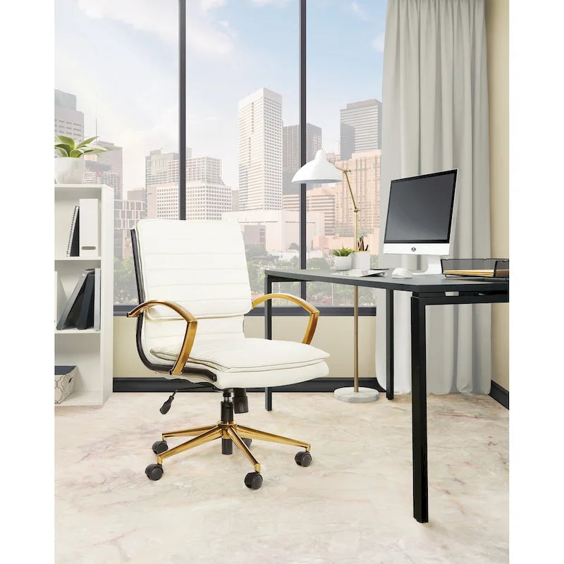 Chaise de bureau mi-hauteur en similicuir avec base dorée OSP Home Furnishings