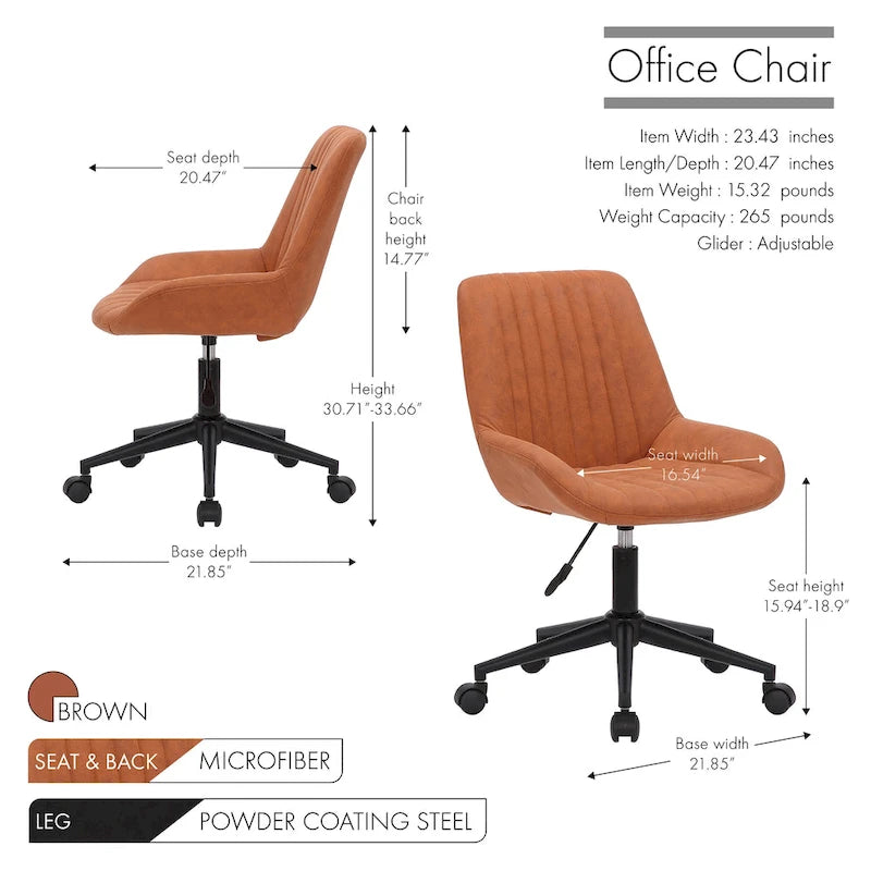 Porthos Home Cabe Chaise de bureau pivotante, Revêtement en microfibre