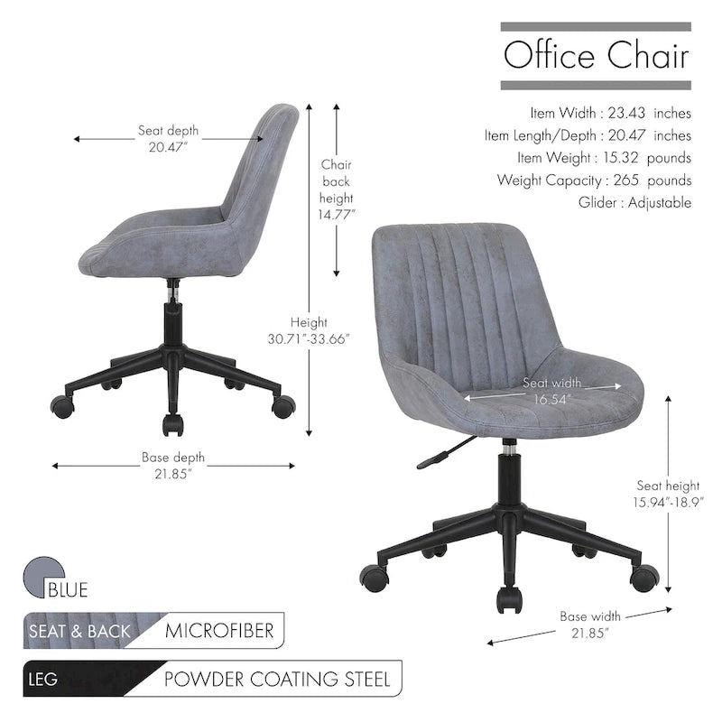 Porthos Home Cabe Chaise de bureau pivotante, Revêtement en microfibre