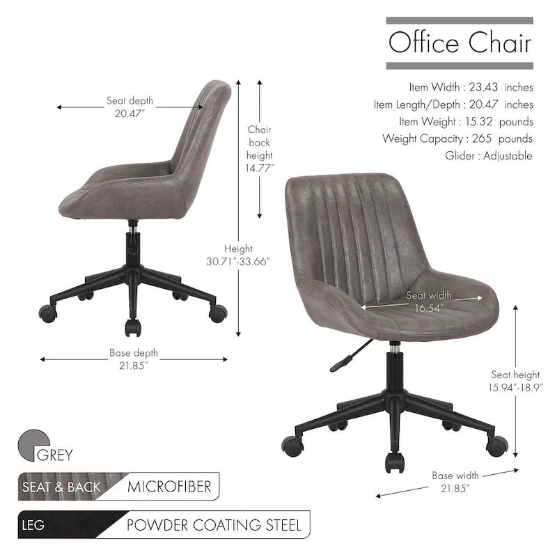 Porthos Home Cabe Chaise de bureau pivotante, Revêtement en microfibre