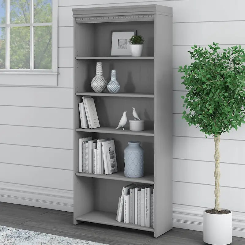 Bibliothèque à 5 étagères Fairview Blanc antique - Antique - 29.57L x 12.09W x 68.94H