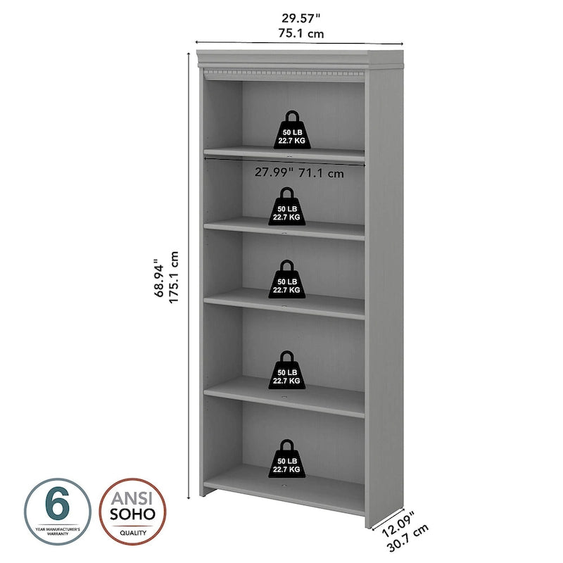 Bibliothèque à 5 étagères Fairview Blanc antique - Antique - 29.57L x 12.09W x 68.94H