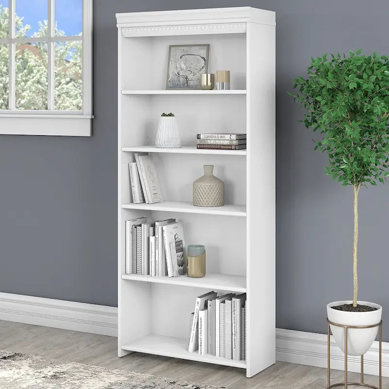 Bibliothèque à 5 étagères Fairview Blanc antique - Antique - 29.57L x 12.09W x 68.94H