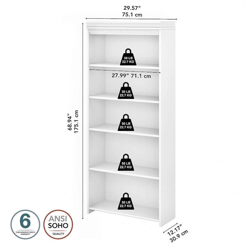 Bibliothèque à 5 étagères Fairview Blanc antique - Antique - 29.57L x 12.09W x 68.94H