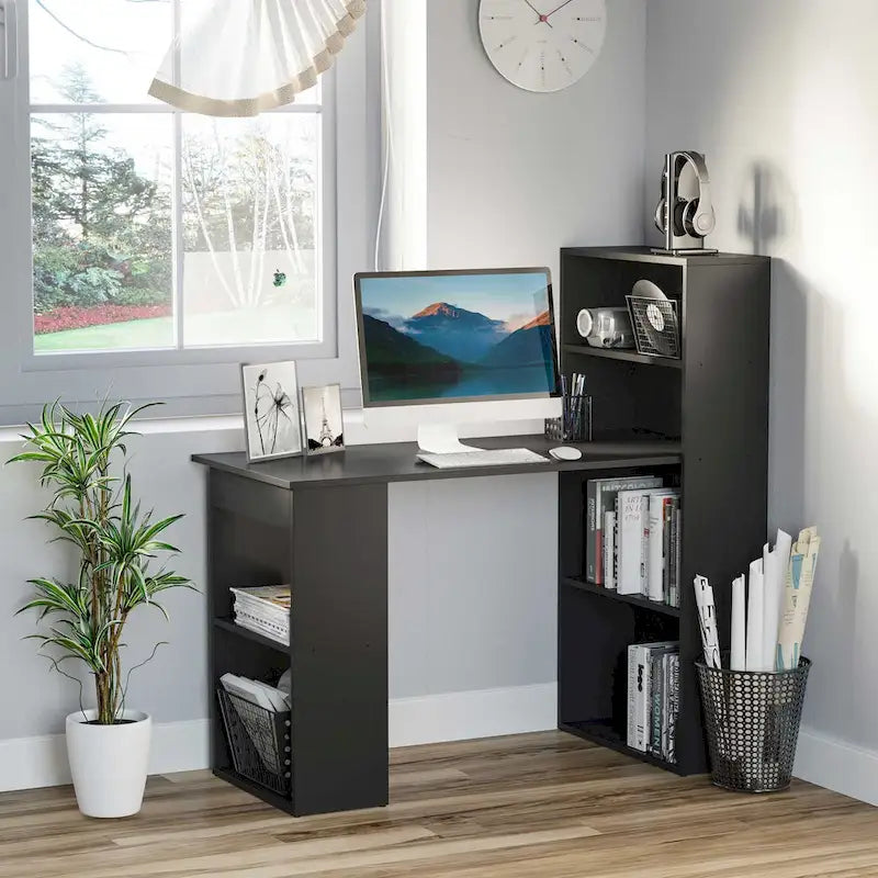 HOMCOM Bureau informatique compact et moderne avec étagères de rangement à 6 niveaux, table d'écriture avec bibliothèque pour le bureau à domicile