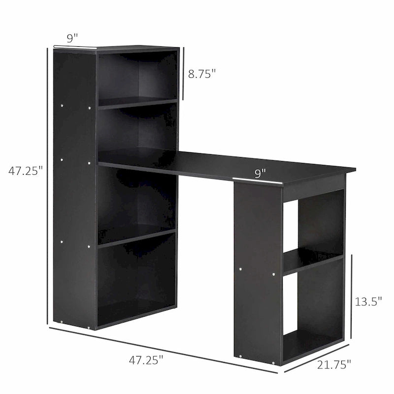 HOMCOM Bureau informatique compact et moderne avec étagères de rangement à 6 niveaux, table d'écriture avec bibliothèque pour le bureau à domicile