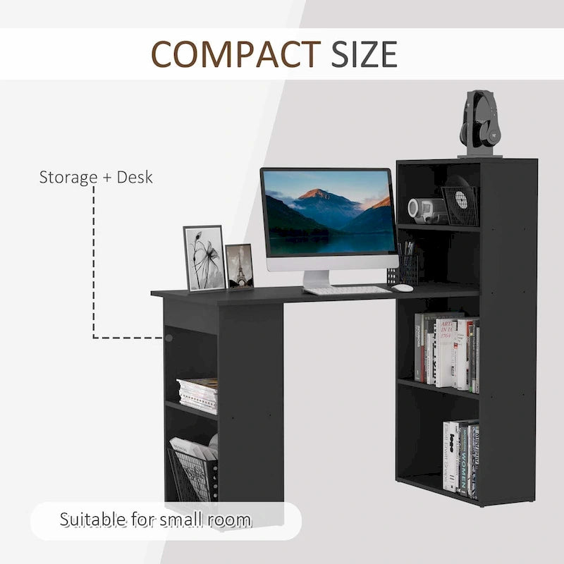 HOMCOM Bureau informatique compact et moderne avec étagères de rangement à 6 niveaux, table d'écriture avec bibliothèque pour le bureau à domicile