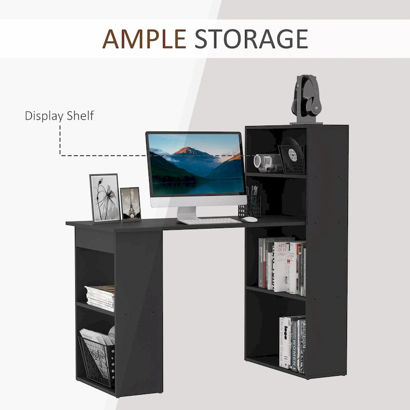 HOMCOM Bureau informatique compact et moderne avec étagères de rangement à 6 niveaux, table d'écriture avec bibliothèque pour le bureau à domicile