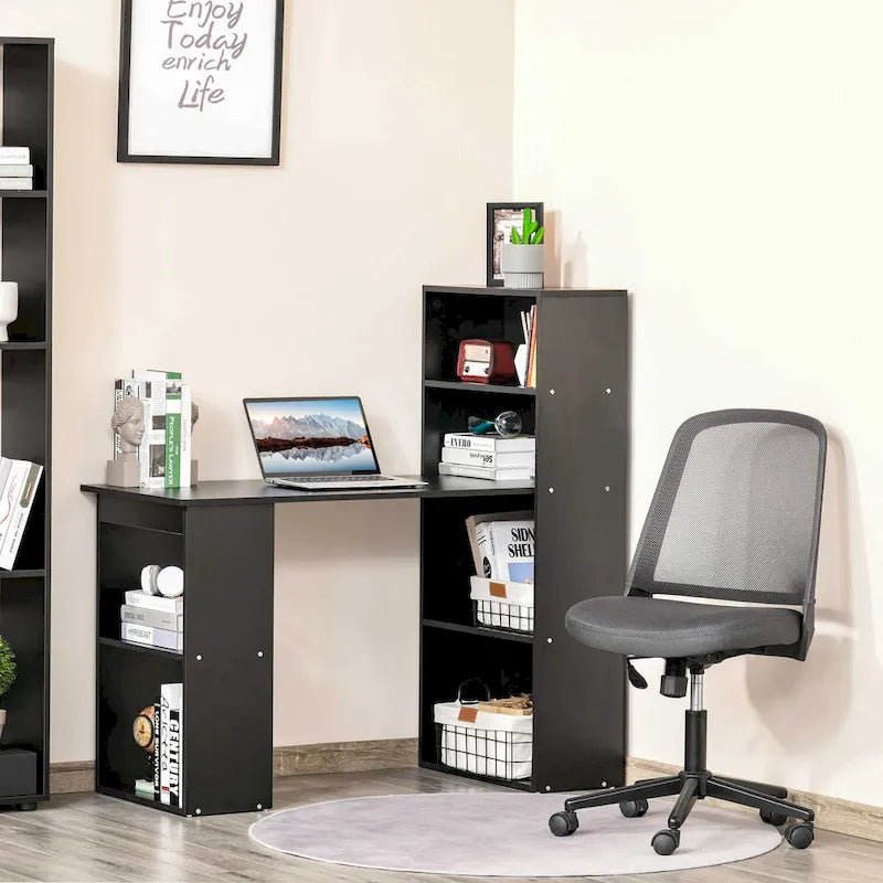 HOMCOM Bureau informatique compact et moderne avec étagères de rangement à 6 niveaux, table d'écriture avec bibliothèque pour le bureau à domicile