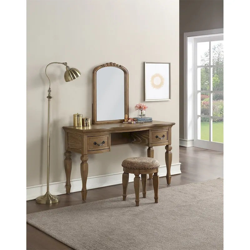 Ensemble de coiffeuse en bois d'hévéa avec tabouret