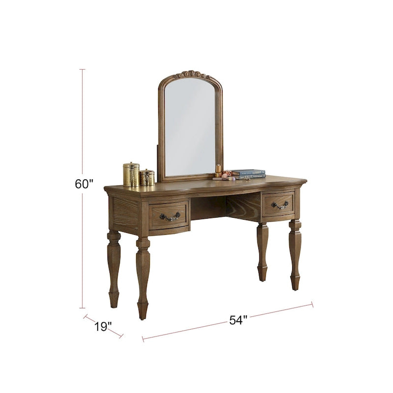 Ensemble de coiffeuse en bois d'hévéa avec tabouret