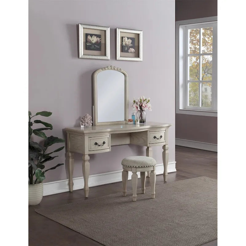 Ensemble de coiffeuse en bois d'hévéa avec tabouret