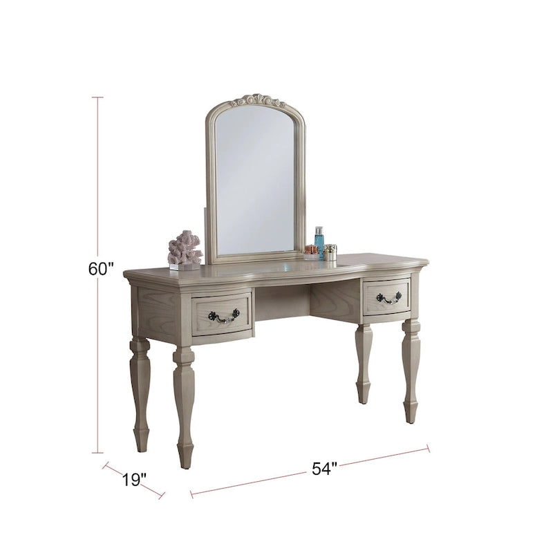 Ensemble de coiffeuse en bois d'hévéa avec tabouret