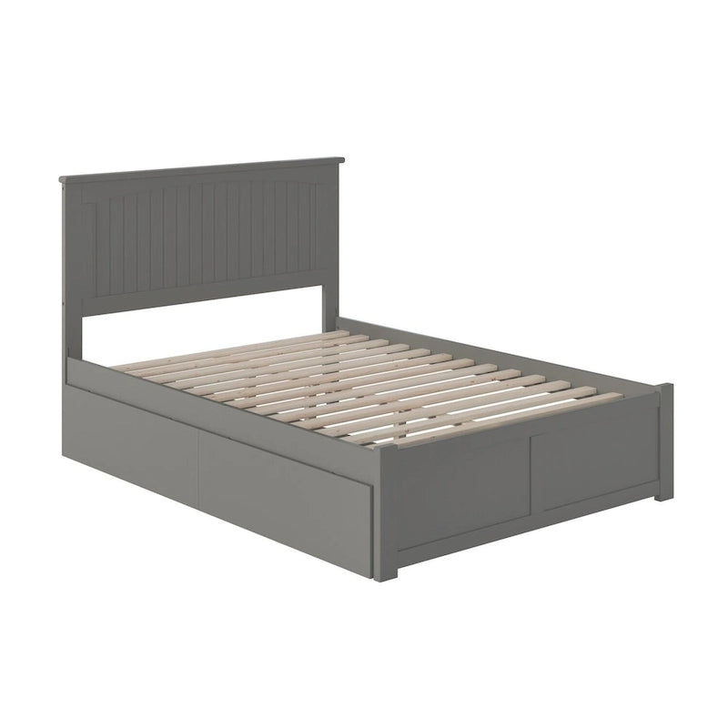 Lit plateforme complet Nantucket avec pied de lit et 2 tiroirs de rangement gris