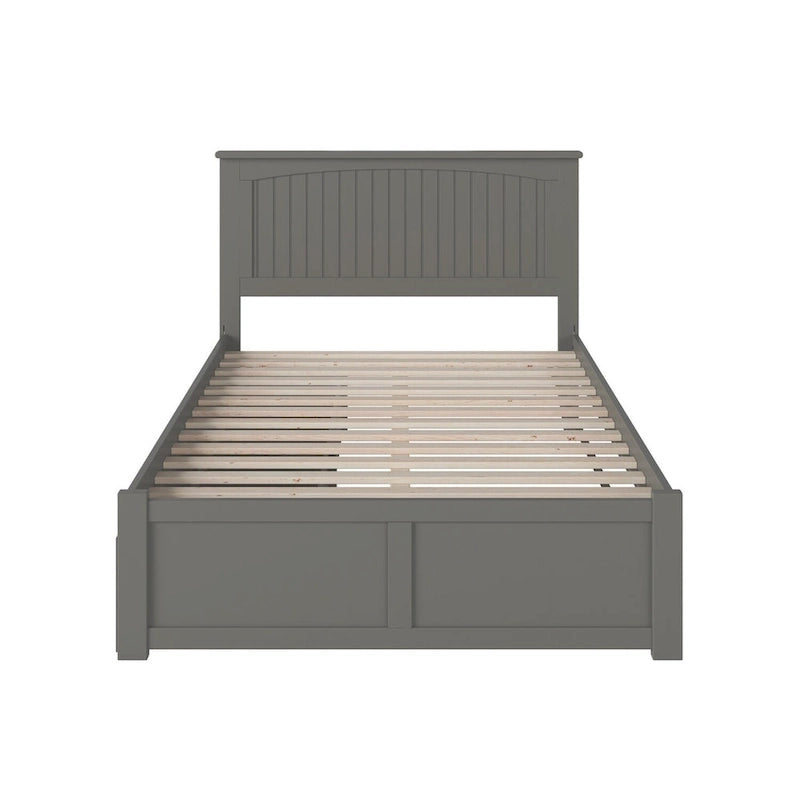 Lit plateforme complet Nantucket avec pied de lit et 2 tiroirs de rangement gris