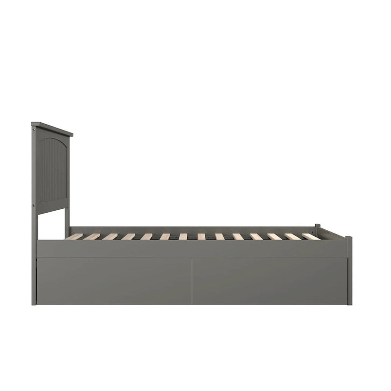 Lit plateforme complet Nantucket avec pied de lit et 2 tiroirs de rangement gris
