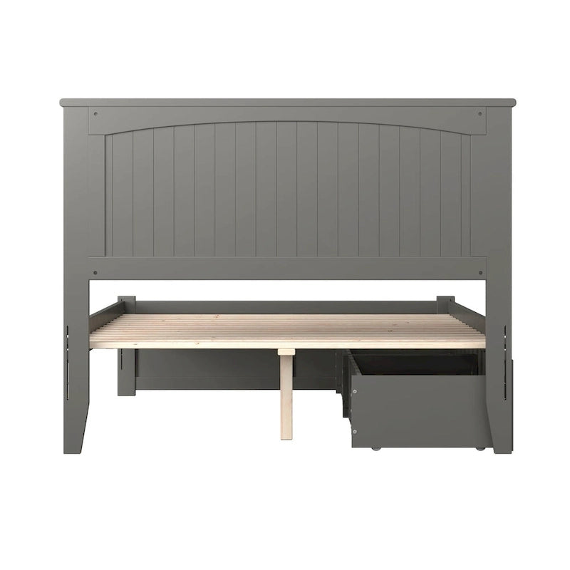 Lit plateforme complet Nantucket avec pied de lit et 2 tiroirs de rangement gris