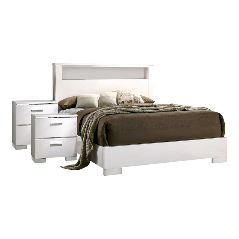 Ensemble de lit 3 pièces contemporain de la collection Champs, avec panneau en bois massif de taille Queen et port USB, par Furniture of America