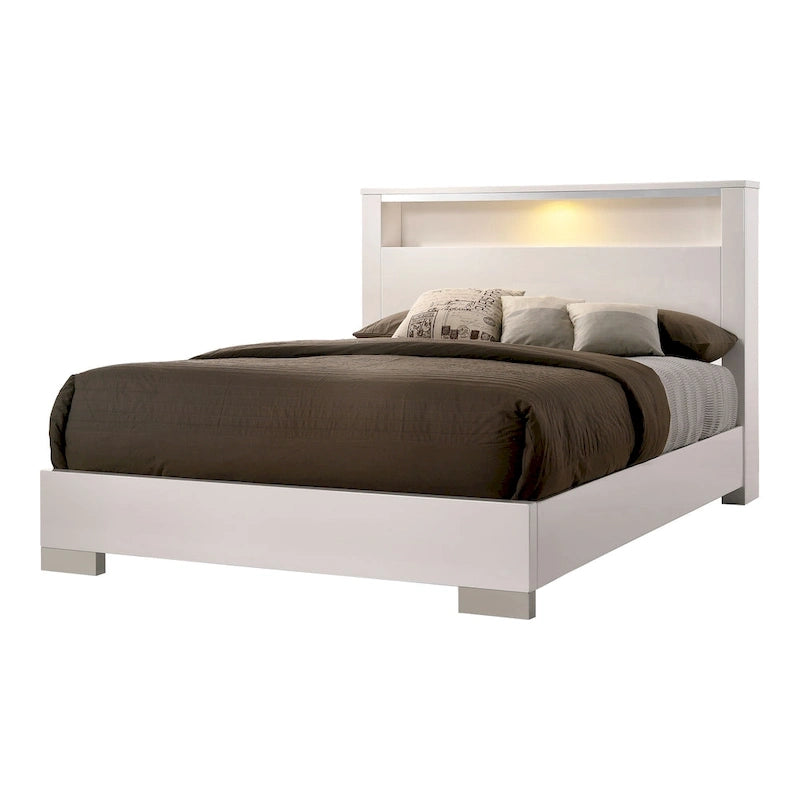 Ensemble de lit 3 pièces contemporain de la collection Champs, avec panneau en bois massif de taille Queen et port USB, par Furniture of America
