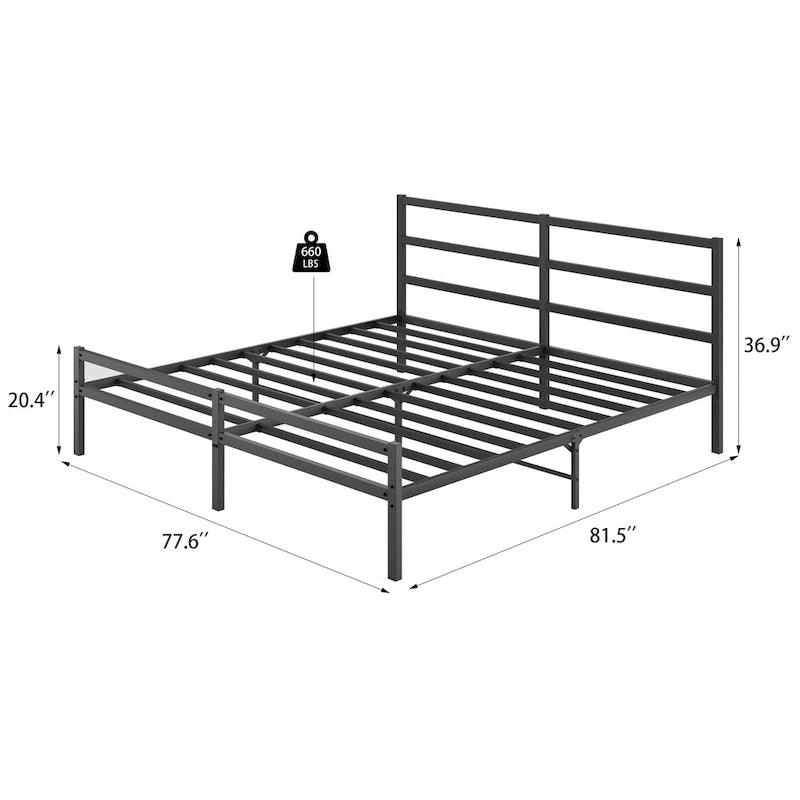 Lit double plate-forme en métal avec tête de lit