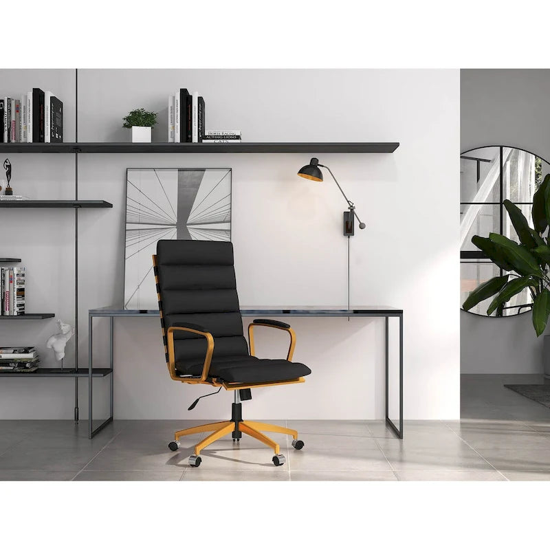 Chaise de bureau LUXMOD en similicuir avec cadre doré, réglable et pivotante