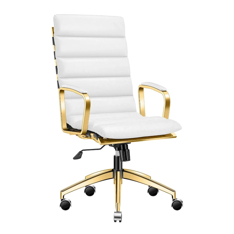 Chaise de bureau LUXMOD en similicuir avec cadre doré, réglable et pivotante