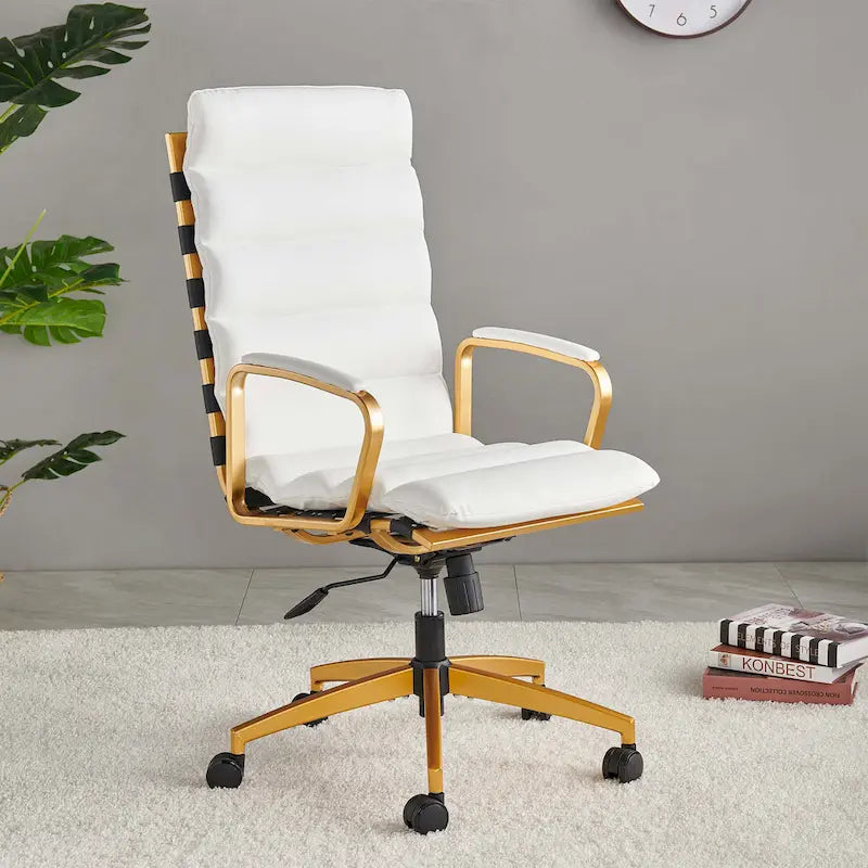 Chaise de bureau LUXMOD en similicuir avec cadre doré, réglable et pivotante