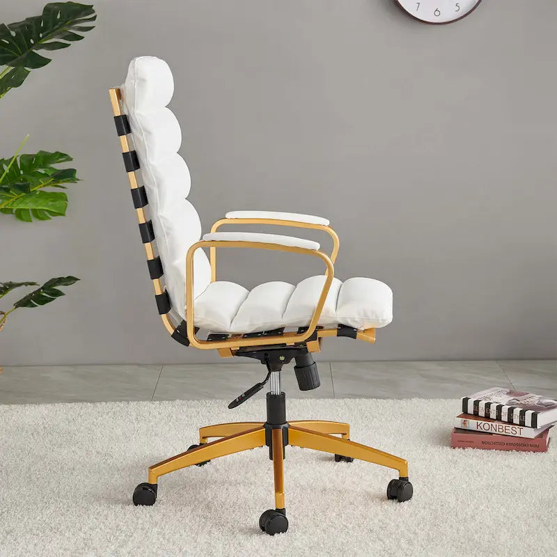 Chaise de bureau LUXMOD en similicuir avec cadre doré, réglable et pivotante