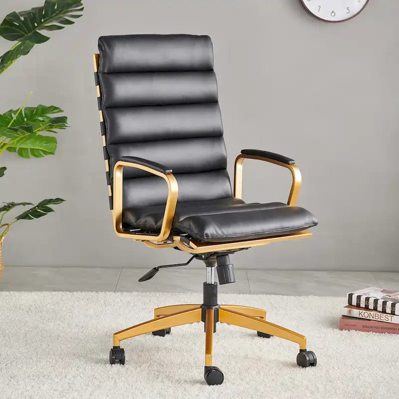 Chaise de bureau LUXMOD en similicuir avec cadre doré, réglable et pivotante