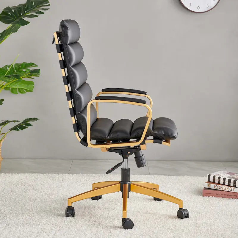 Chaise de bureau LUXMOD en similicuir avec cadre doré, réglable et pivotante