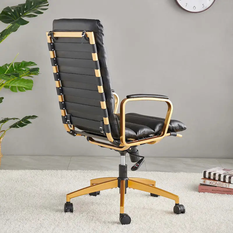 Chaise de bureau LUXMOD en similicuir avec cadre doré, réglable et pivotante