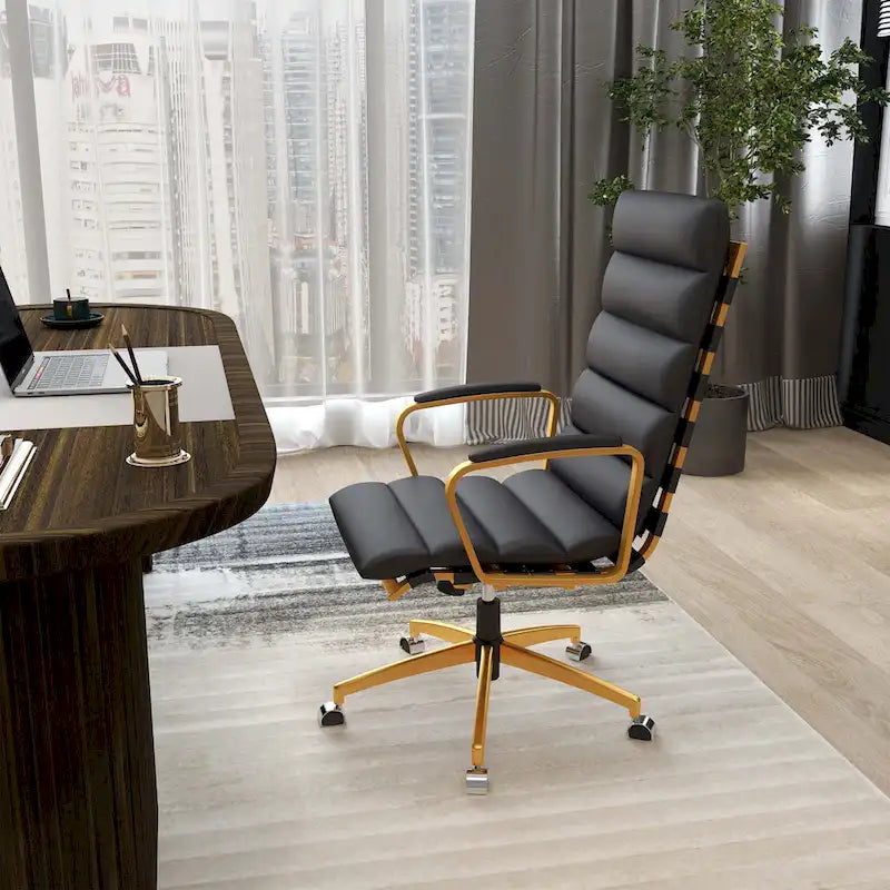 Chaise de bureau LUXMOD en similicuir avec cadre doré, réglable et pivotante