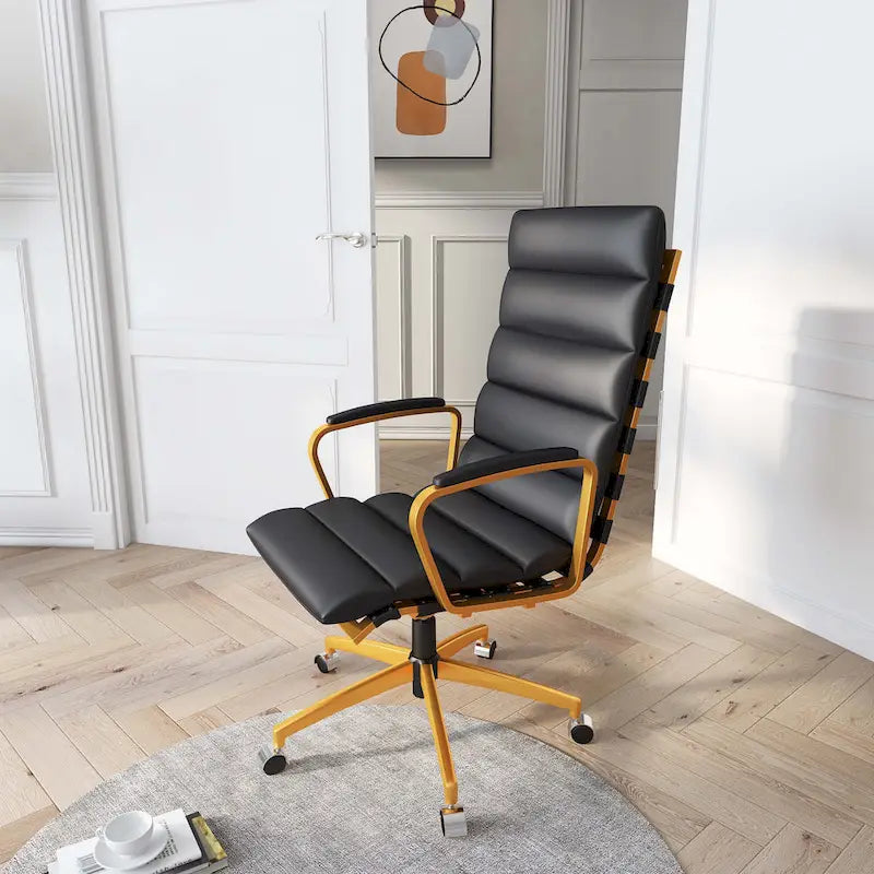 Chaise de bureau LUXMOD en similicuir avec cadre doré, réglable et pivotante