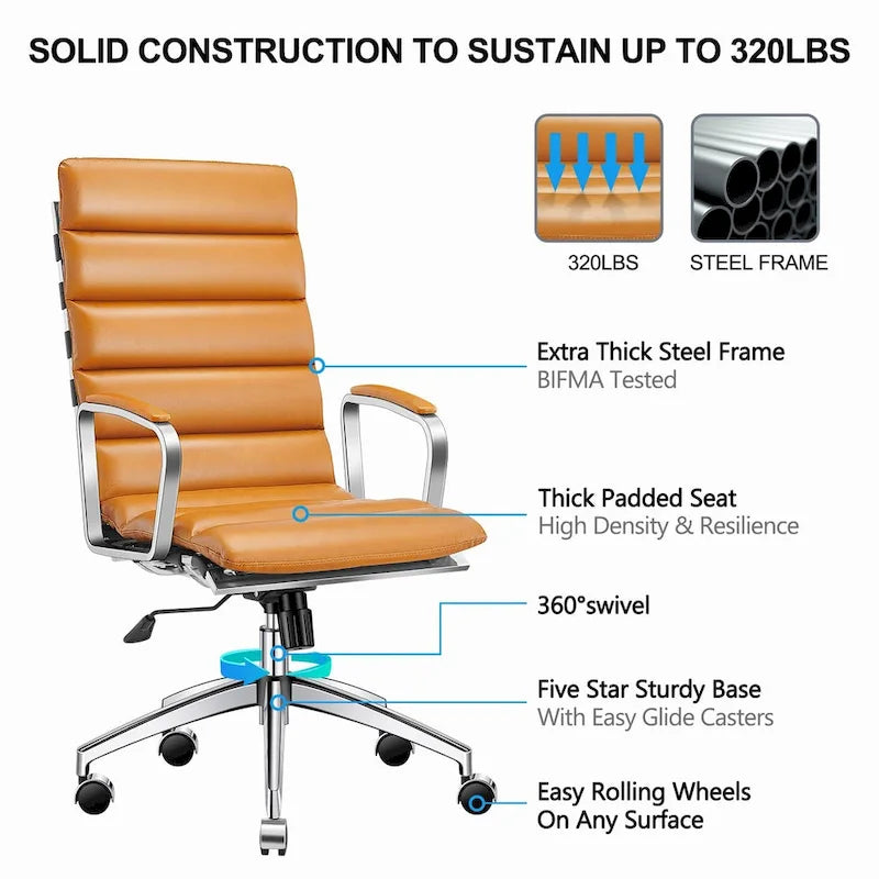 Chaise de bureau LUXMOD en similicuir avec cadre doré, réglable et pivotante