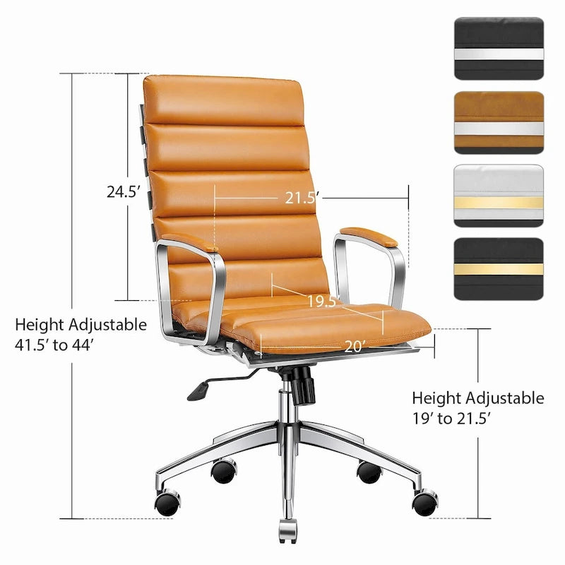 Chaise de bureau LUXMOD en similicuir avec cadre doré, réglable et pivotante