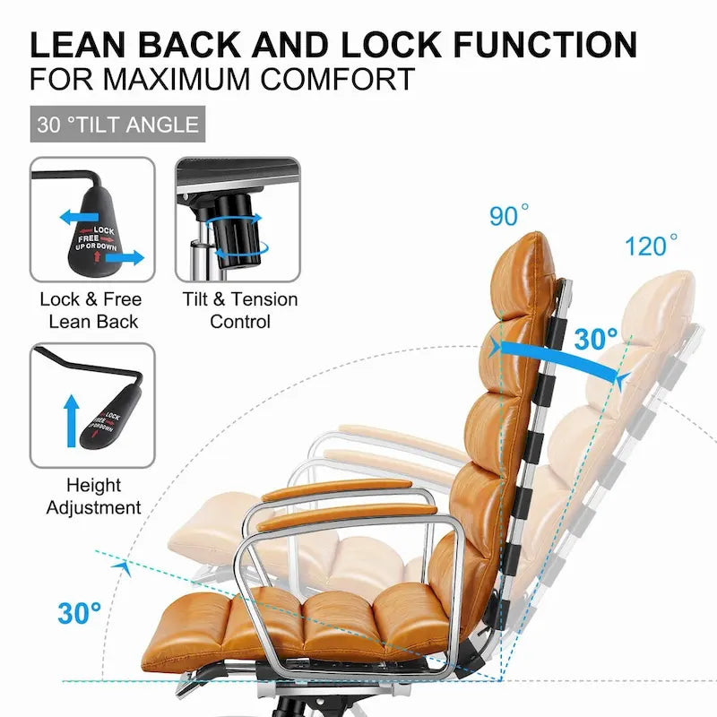 Chaise de bureau LUXMOD en similicuir avec cadre doré, réglable et pivotante