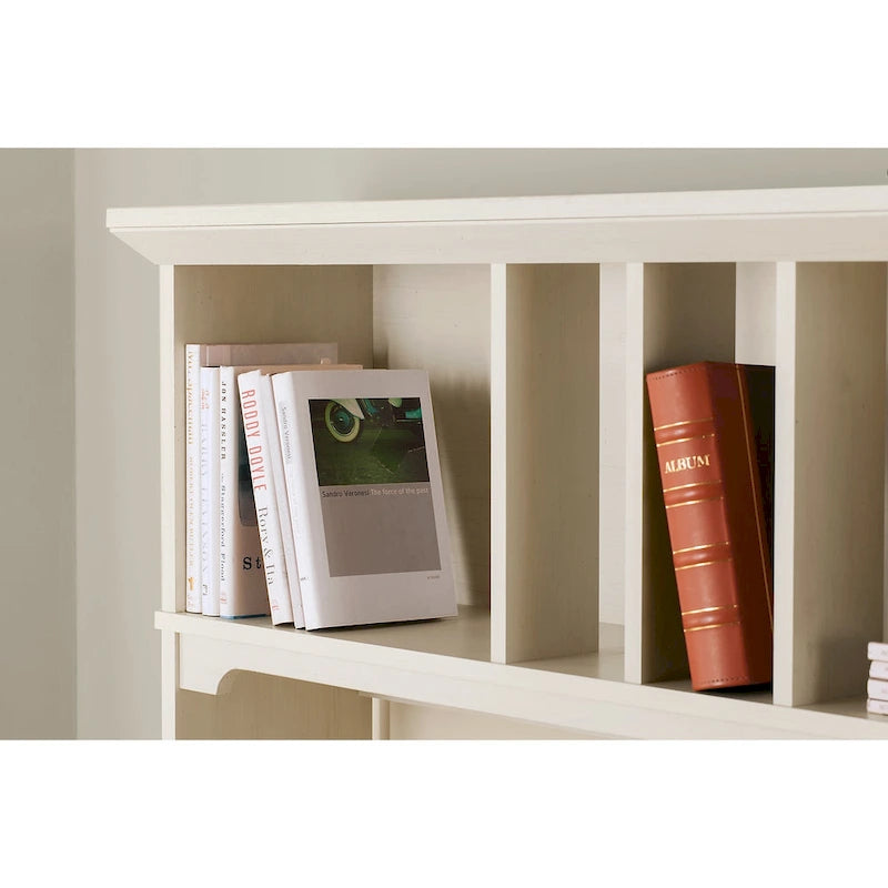 Bureau d'angle Salinas 60W avec huche et bibliothèque 5 étagères, blanc
