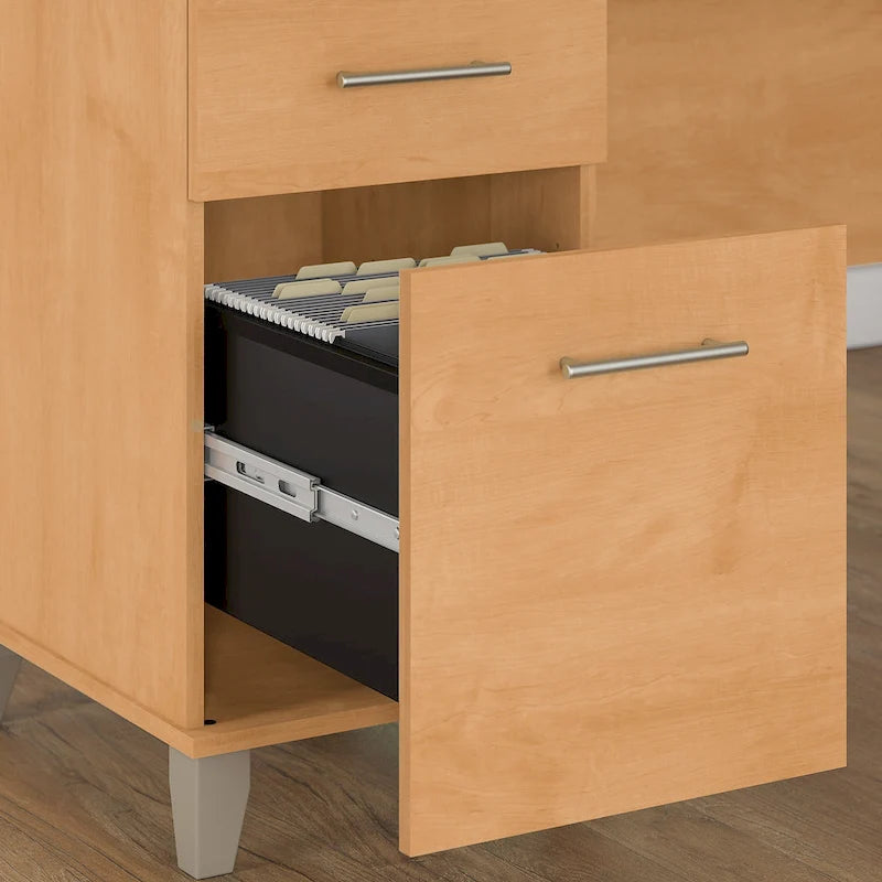 Bureau de 72 po de large avec huche et bibliothèque à 5 étagères Somerset, gris cendré