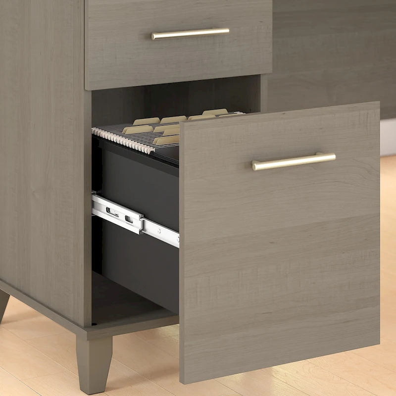 Bureau de 72 po de large avec huche et bibliothèque à 5 étagères Somerset, gris cendré